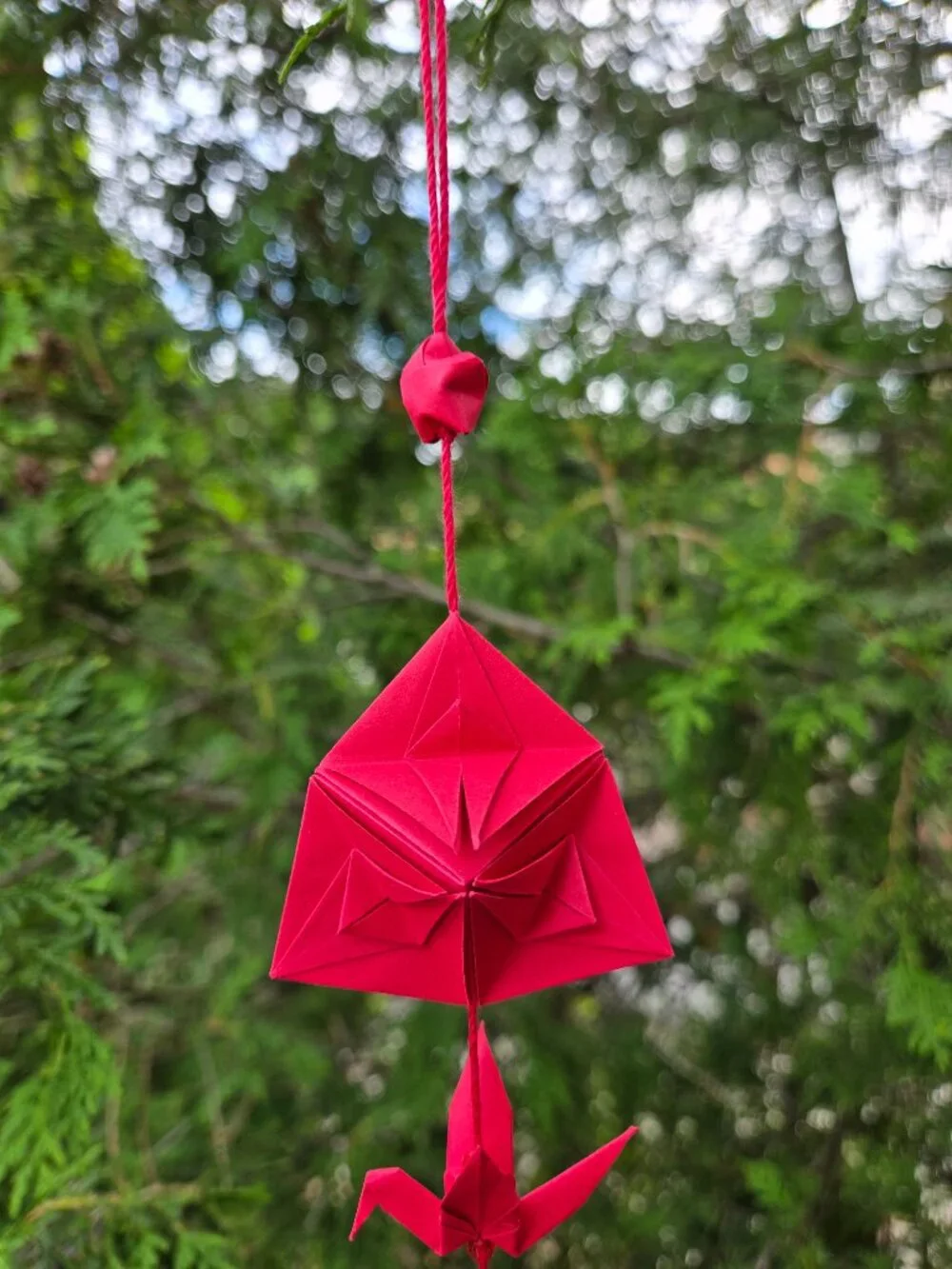 Handmade Origami Ornament | Red Crane Bell